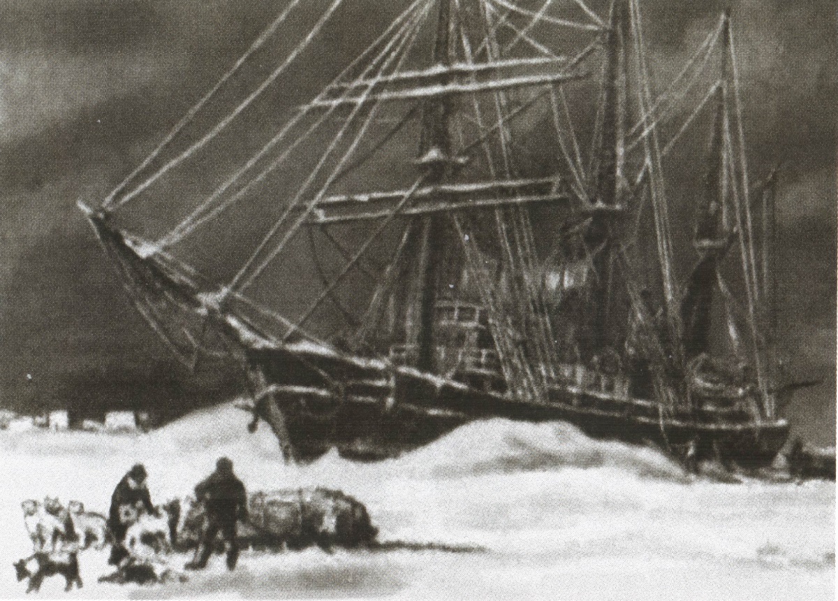 Шхуна «Заря» во льдах. Рисунок участника Русской полярной экспедиции. Источник: Википедия